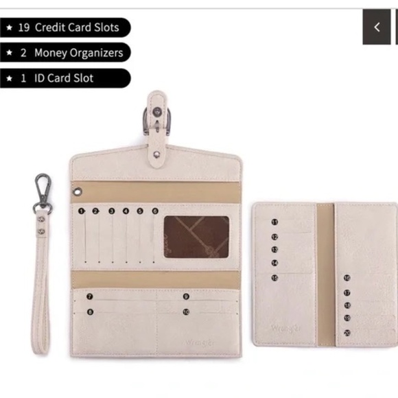 Wrangler Cowboy Contemporary Cream and Brown RFID Blocking Clutch Wristlet NWT - Picture 3 of 5